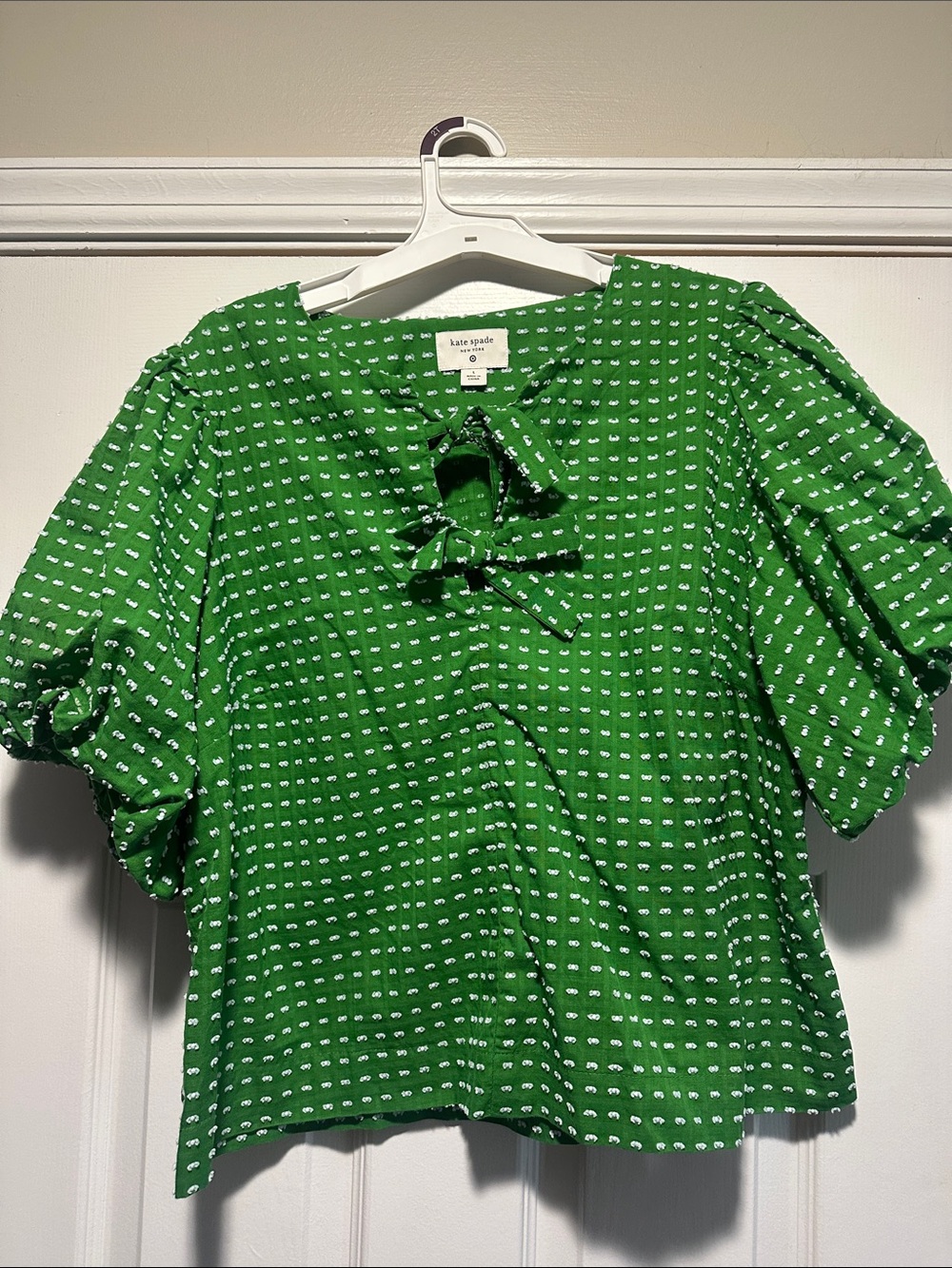 kate spade Bright Green Puff-Sleeve Bow-Tie Blouse